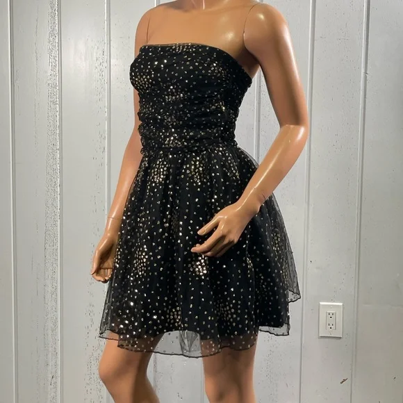 *Motel Women's Black & Gold Glitter Dot Strapless Mini nDress Sz S - Picture 10 of 13